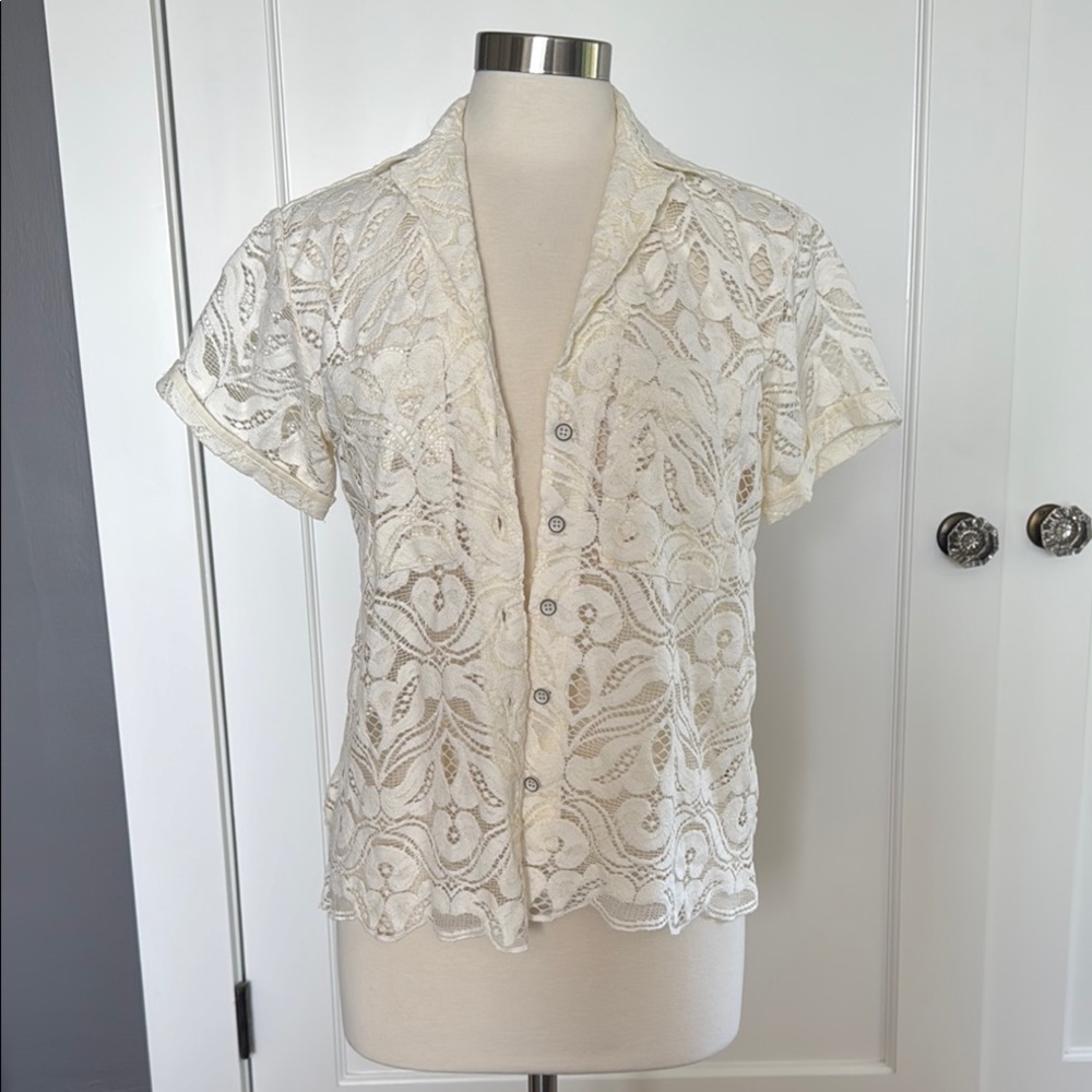 Maeve by Anthropologie Elegant Cream Lace Women's Top